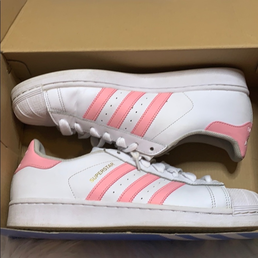 Pink stripped original adidas shoes